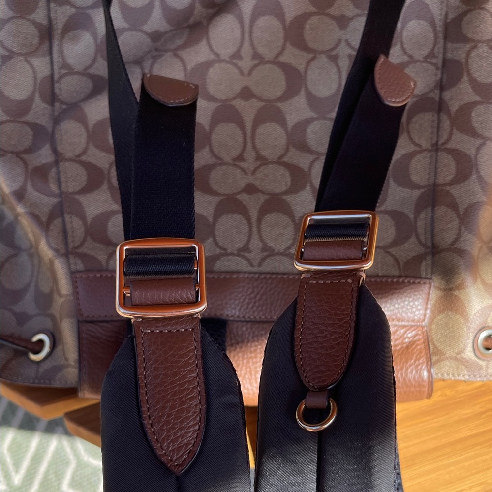Coach Signature Tan and Brown Leather & Canvas & Leather Backpack - Picture 13 of 13